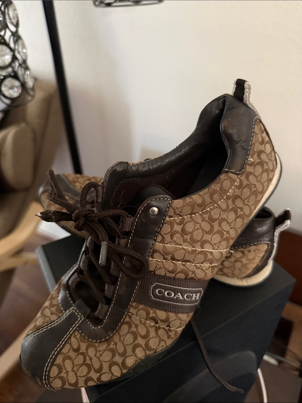 Coach Brown Signature Canvas Lace-Up Sneakers